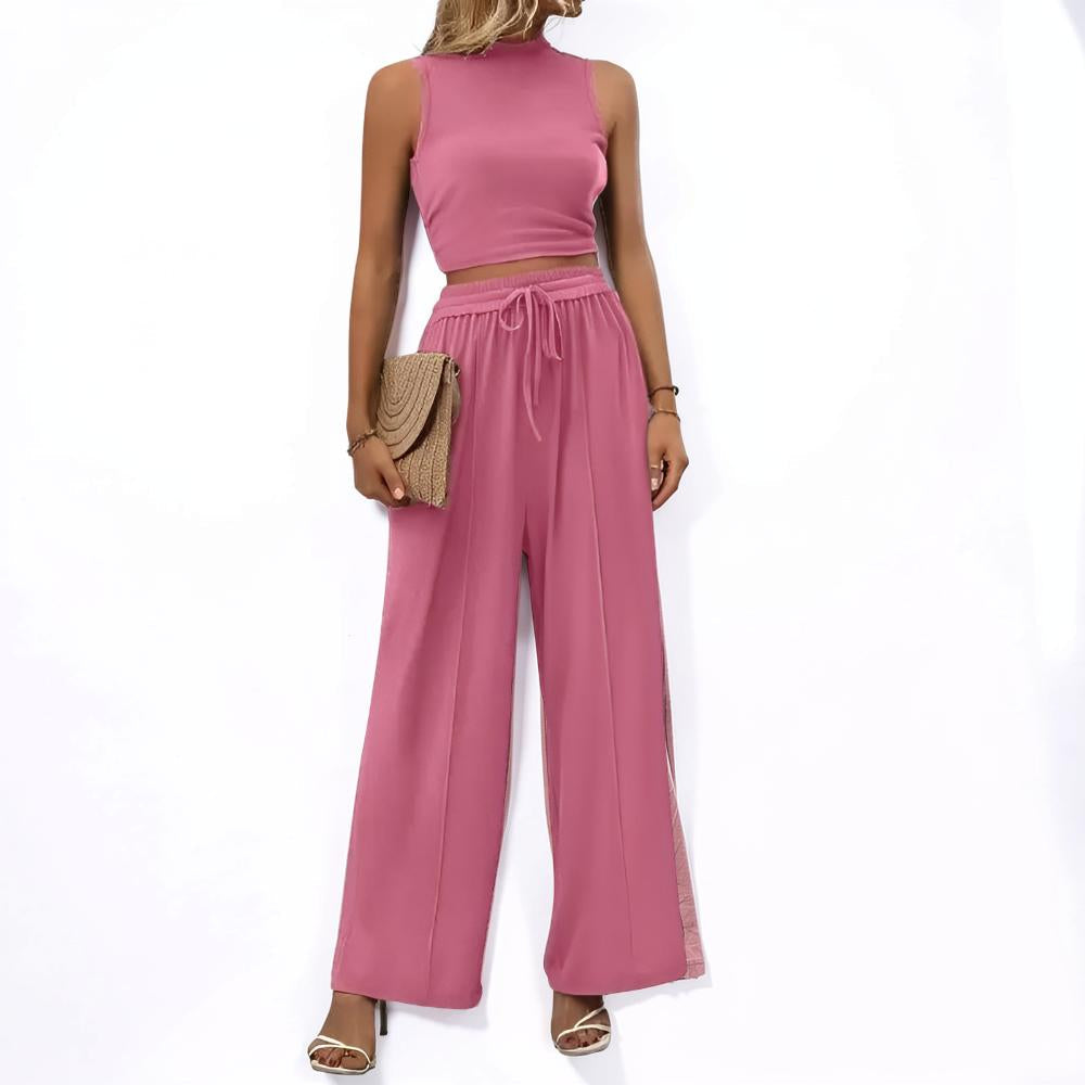 Women's Sleeveless Wide Leg Casual Two Piece Lounge Set