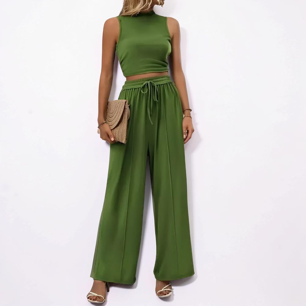 Women's Sleeveless Wide Leg Casual Two Piece Lounge Set