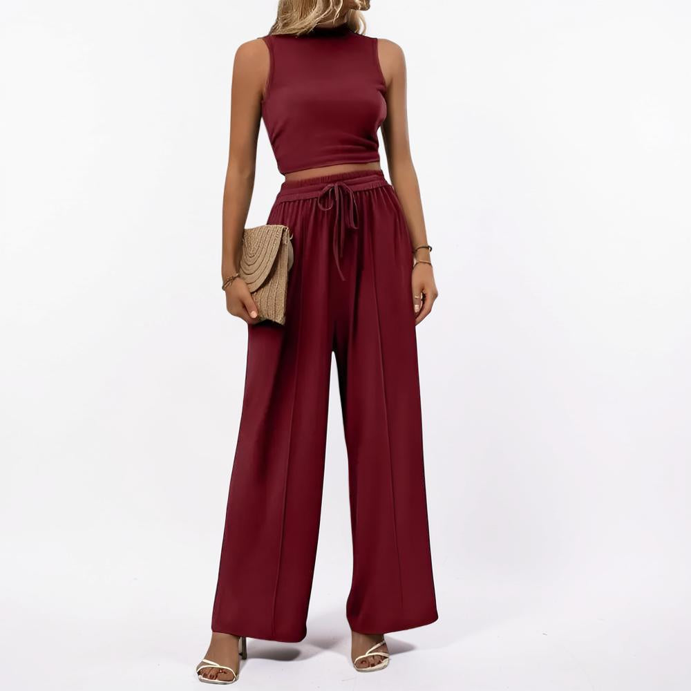 Women's Sleeveless Wide Leg Casual Two Piece Lounge Set