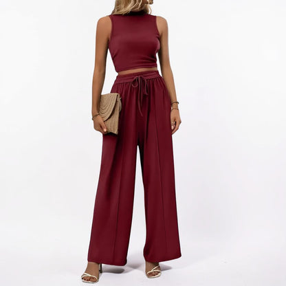 Women's Sleeveless Wide Leg Casual Two Piece Lounge Set