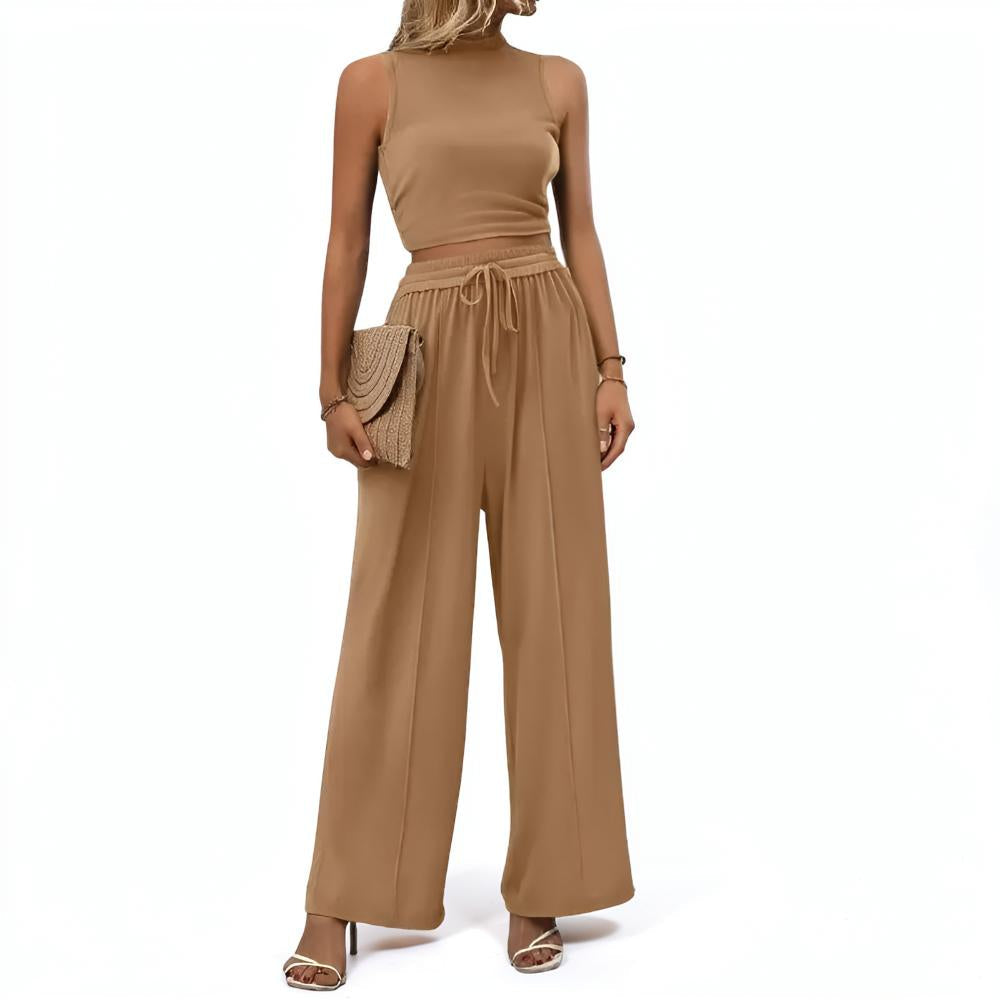 Women's Sleeveless Wide Leg Casual Two Piece Lounge Set