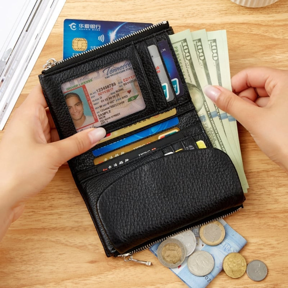 Women's Slim Bifold RFID Wallet With Card And Coin Storage