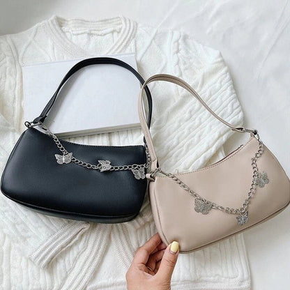 Women’s Stylish Crossbody Shoulder Bag with Zipper Pocket and Butterfly Chain Accent