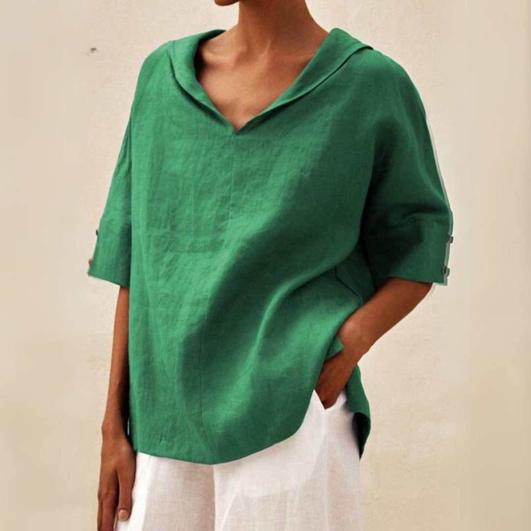 Women's V Neck Loose Fit Short Sleeve Summer Blouse
