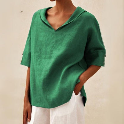 Women's V Neck Loose Fit Short Sleeve Summer Blouse