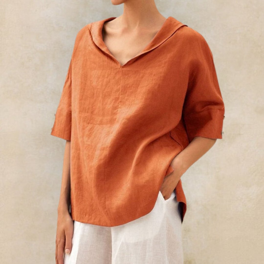 Women's V Neck Loose Fit Short Sleeve Summer Blouse