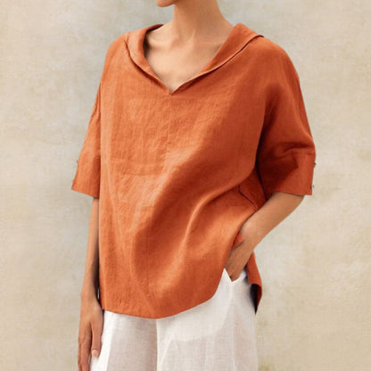 Women's V Neck Loose Fit Short Sleeve Summer Blouse