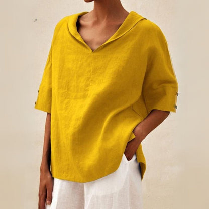 Women's V Neck Loose Fit Short Sleeve Summer Blouse