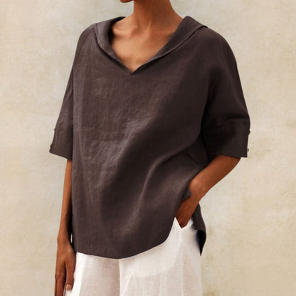 Women's V Neck Loose Fit Short Sleeve Summer Blouse