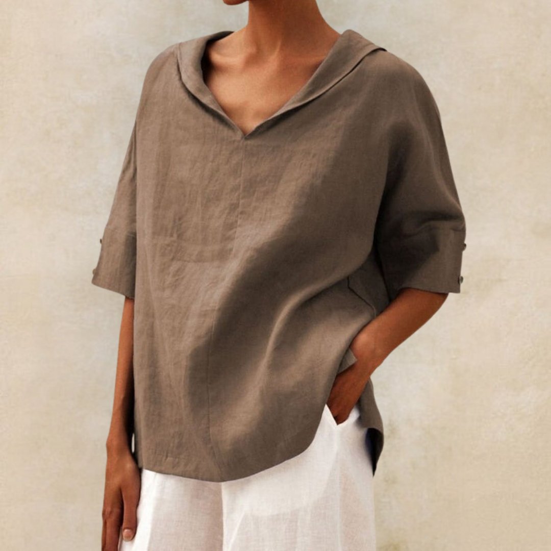 Women's V Neck Loose Fit Short Sleeve Summer Blouse