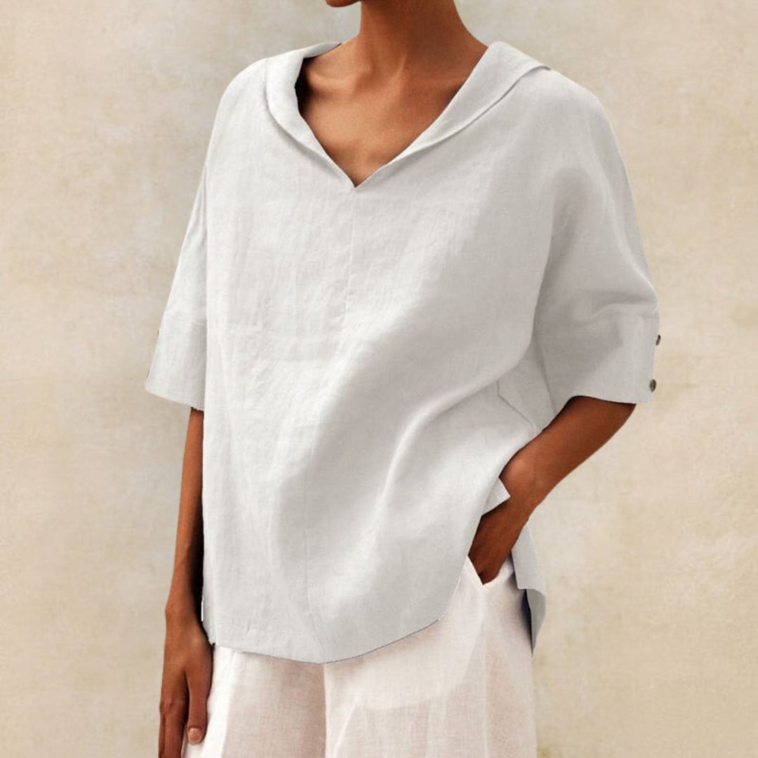 Women's V Neck Loose Fit Short Sleeve Summer Blouse