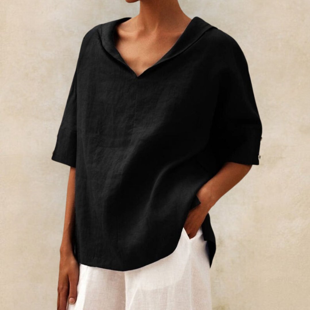 Women's V Neck Loose Fit Short Sleeve Summer Blouse
