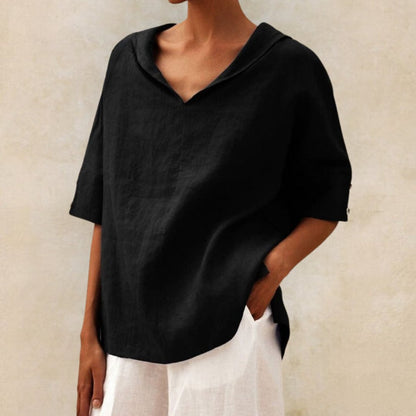 Women's V Neck Loose Fit Short Sleeve Summer Blouse