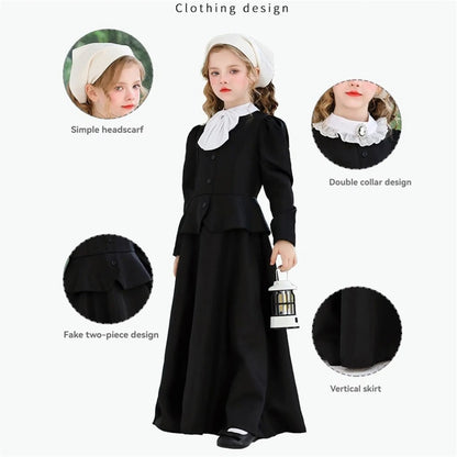 Costume gotico vittoriano da donna per Halloween, abito nero a maniche lunghe
