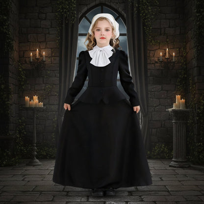 Costume gotico vittoriano da donna per Halloween, abito nero a maniche lunghe