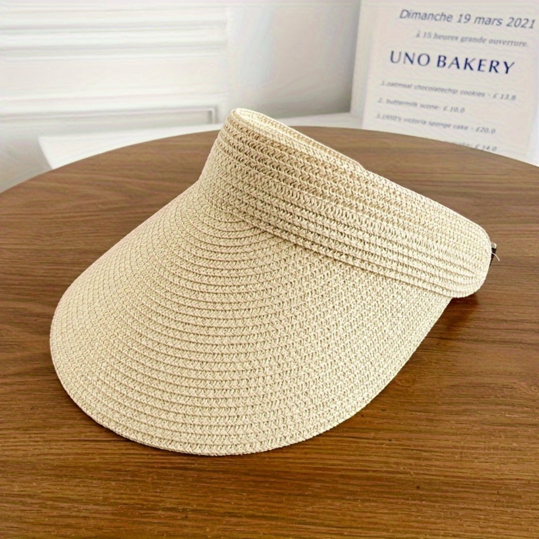 Women's Wide Brim Foldable Straw Visor Sun Hat