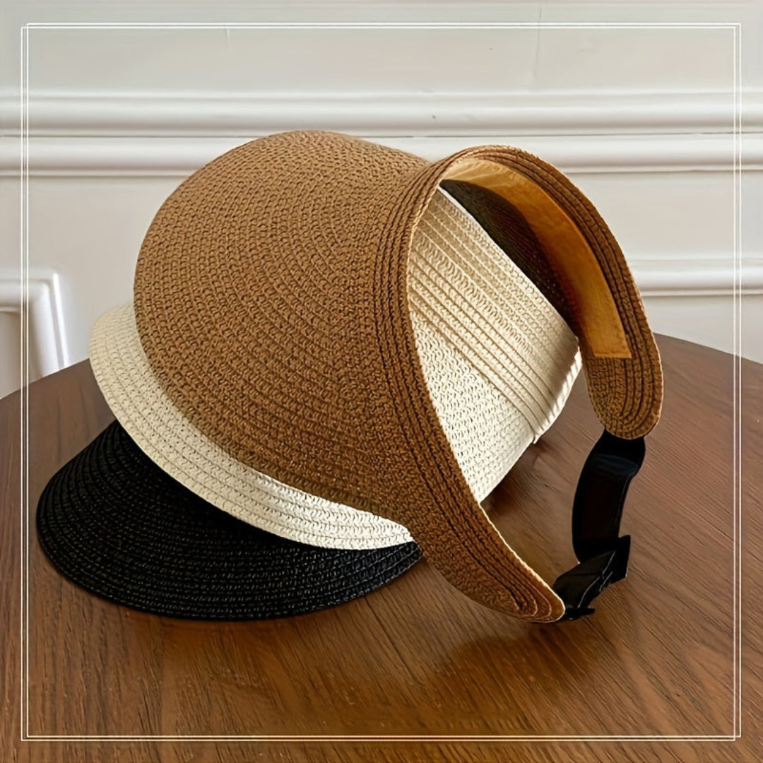 Women's Wide Brim Foldable Straw Visor Sun Hat