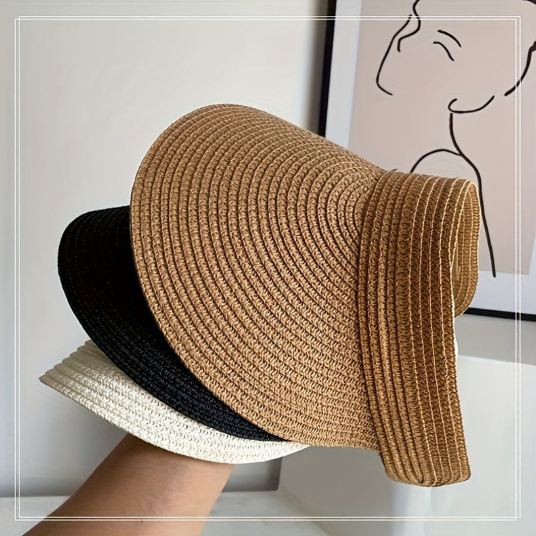 Women's Wide Brim Foldable Straw Visor Sun Hat