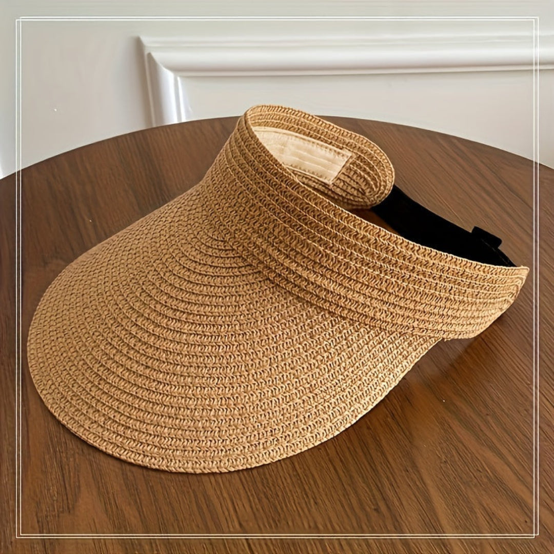 Women's Wide Brim Foldable Straw Visor Sun Hat