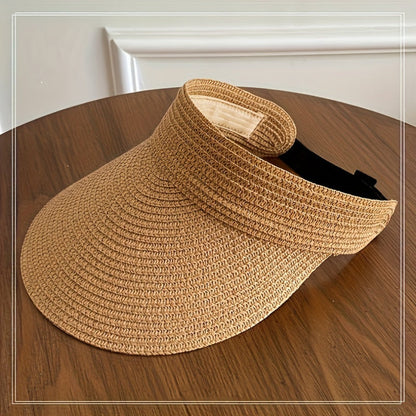 Women's Wide Brim Foldable Straw Visor Sun Hat