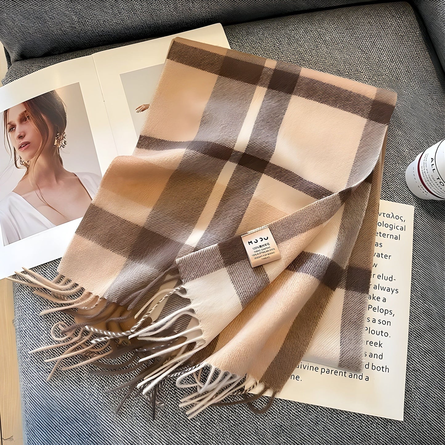 Women's Winter Plaid Scarf Soft Cashmere Feel Warm Elegant