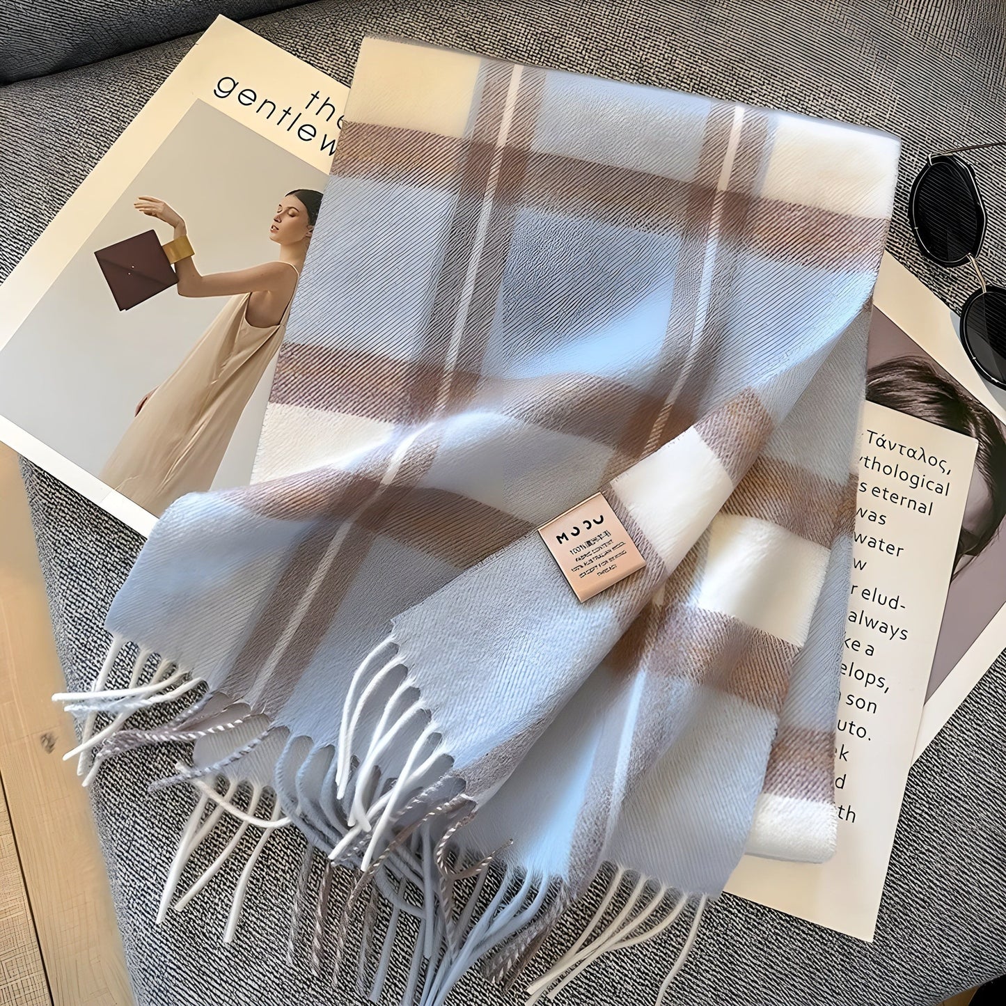 Women's Winter Plaid Scarf Soft Cashmere Feel Warm Elegant