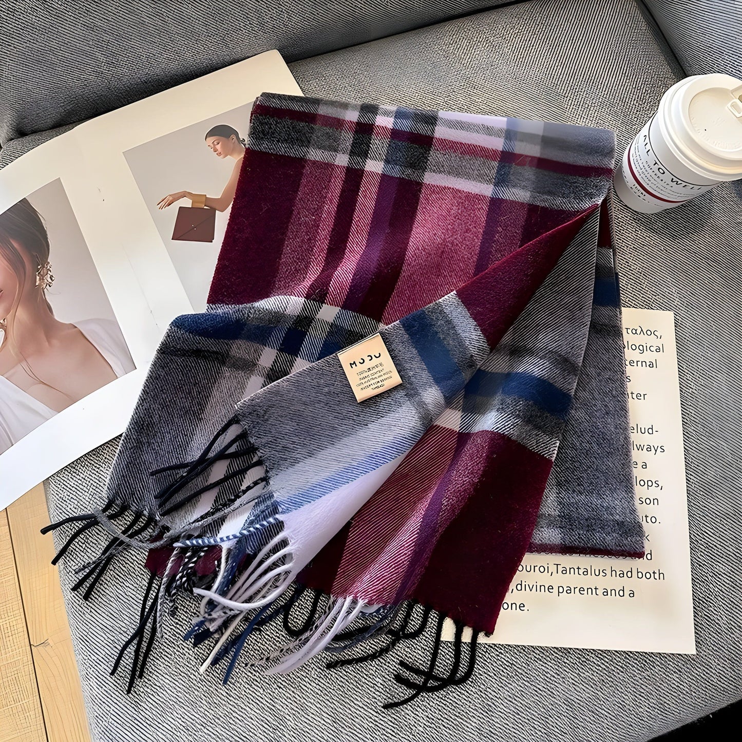 Women's Winter Plaid Scarf Soft Cashmere Feel Warm Elegant