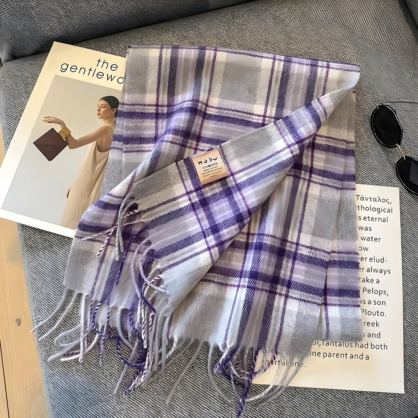 Women's Winter Plaid Scarf Soft Cashmere Feel Warm Elegant
