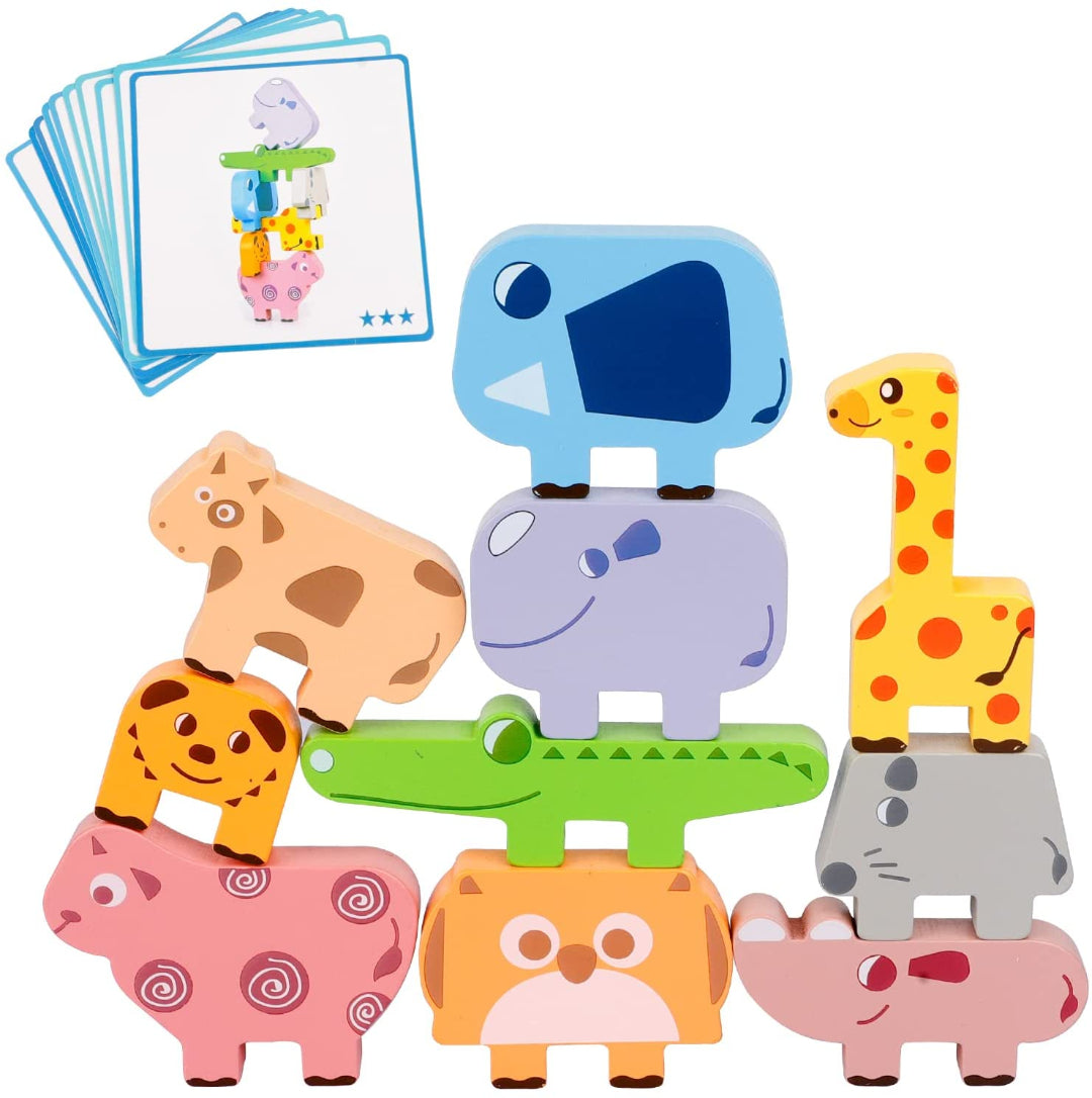 Wooden Animal Stacking Balance Game for Kids Shape Matching Learning Toy