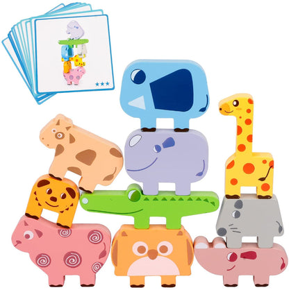 Wooden Animal Stacking Balance Game for Kids Shape Matching Learning Toy