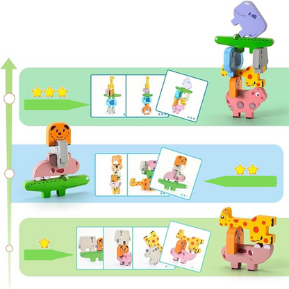 Wooden Animal Stacking Balance Game for Kids Shape Matching Learning Toy