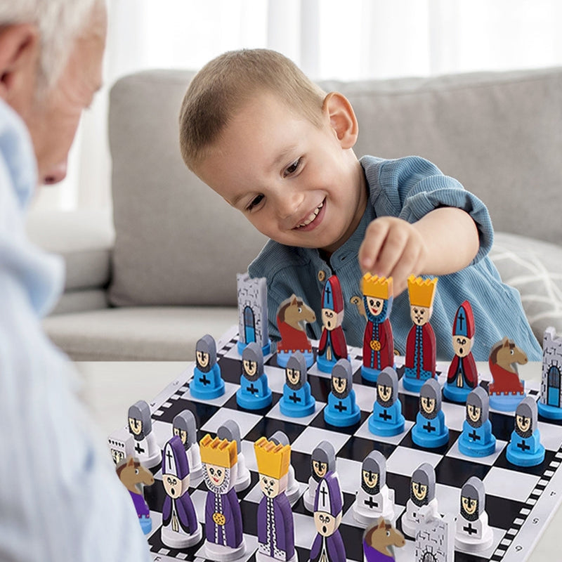 Wooden Chess Set for Kids Educational Strategy Board Game with Interactive Pieces