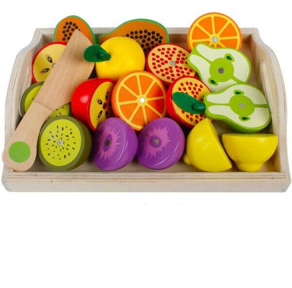 Wooden Kids Cutting Food Toy Set Pretend Kitchen Cooking Playset