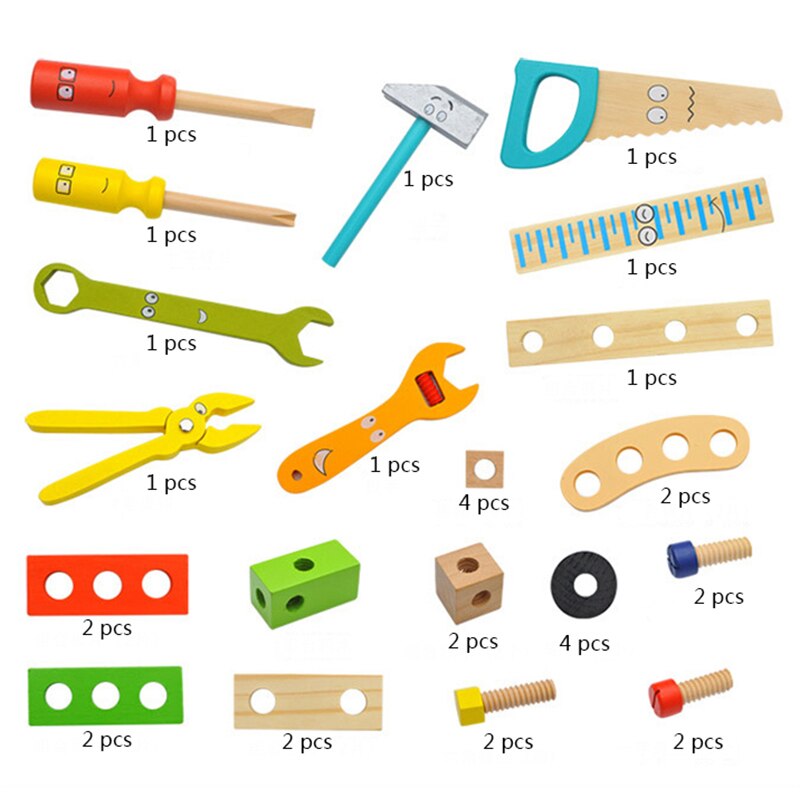 Wooden Montessori Tool Set Kids Wooden Tool Box Educational Pretend Play Construction Toy