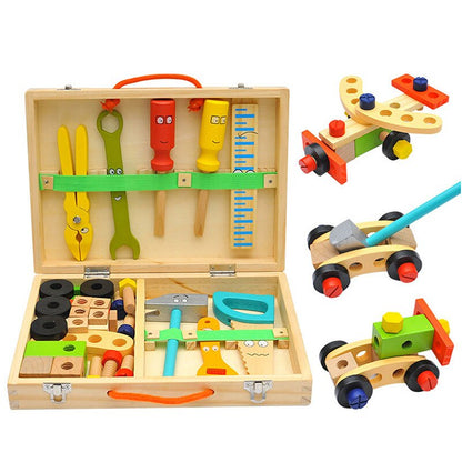 Wooden Montessori Tool Set Kids Wooden Tool Box Educational Pretend Play Construction Toy