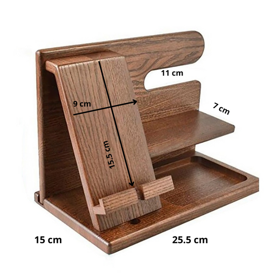 Wooden Phone Charging Station Desk Organizer Stand Bedside Nightstand Storage Holder