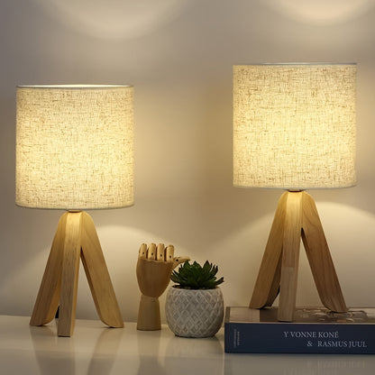 Wooden Tripod Table Lamp Modern Home Lighting Bedside Living Room Decor