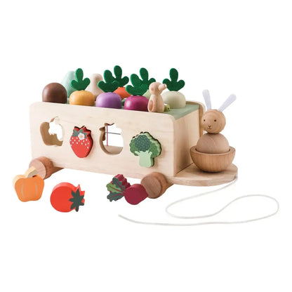 Wooden Vegetable Sorting Cart Toy for Toddlers Montessori Learning Pull Toy