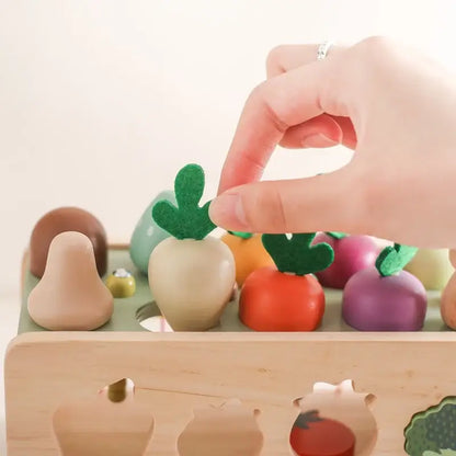 Wooden Vegetable Sorting Cart Toy for Toddlers Montessori Learning Pull Toy
