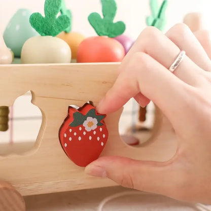 Wooden Vegetable Sorting Cart Toy for Toddlers Montessori Learning Pull Toy