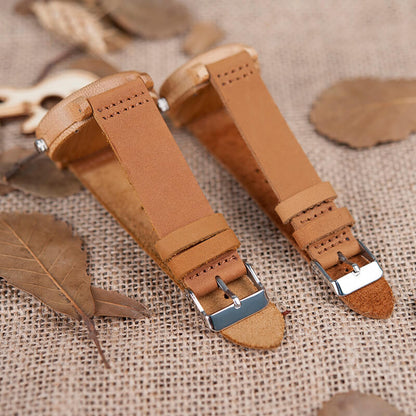 Wooden Watch Quartz Bamboo Case Leather Strap Minimalist Men's Wristwatch