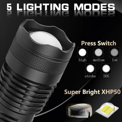 Torcia LED ricaricabile XHP50.2, 90000 lumen, con zoom